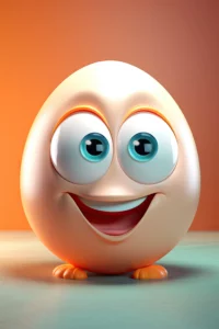 Personnage œuf avec de grands yeux qui sourit