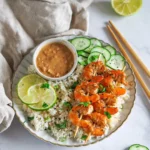 Brochettes de crevettes sauce cacahuète