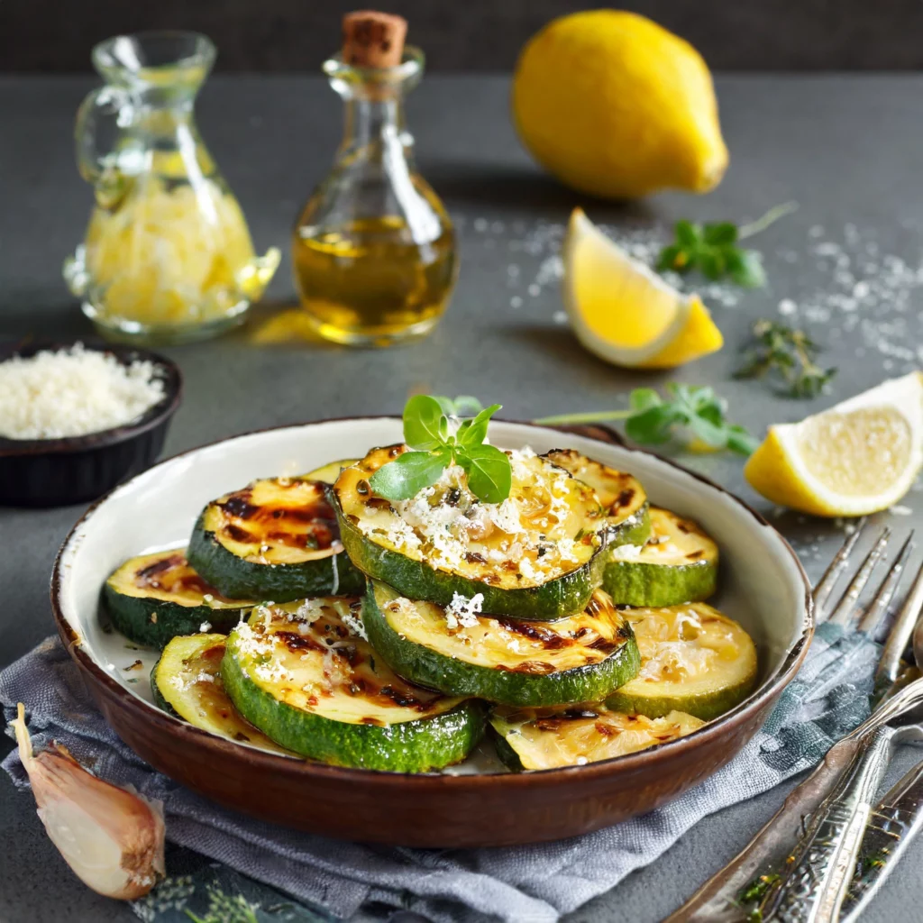 Courgettes rôties servies dans un plat