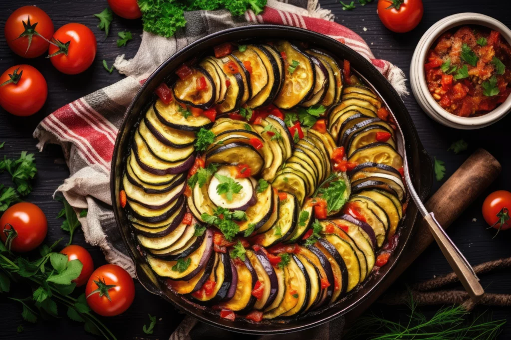 Tian de courgettes provençal dans un plat rond